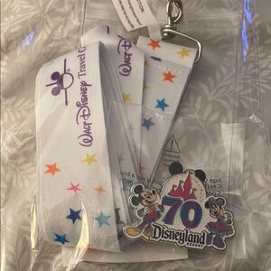 Disneyland 70th Anniversary Lanyard - White with Colorful Stars